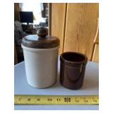 Two small crocks one with lid