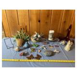 Collector plate stand, ceramic hummingbird basket