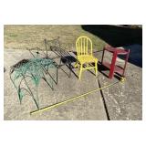 Heart table, small wood and iron chairs and iron