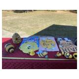 Bee garden flags, wind chime and hanging bird