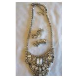 Rhinestone Necklace & Clip Earrings
