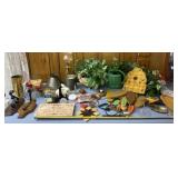 Silk flower basket arrangement, candle holders