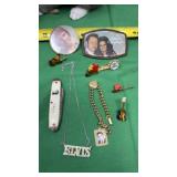 Elvis Bracelet, Picket Knife, Necklace, Pins and