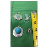Southwestern Silver Tone Turquoise Pendant and