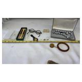 Costume Jewelry, Pens, Glasses, Brass retractable
