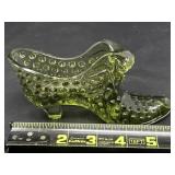 Unmarked Fenton olive green hobnail glass cat