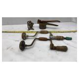TWO Antique Vintage Tool Wood Handle Bit Brace