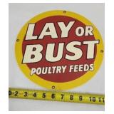 Vintage porcelain Lay or Bust Poultry feed Andre