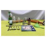 Vtg Bottles, Wood Rolling Pins, Bowls Cover Set,
