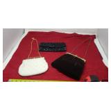 Vintage White beaded evening purse, brown velour