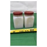 Vintage Art Deco Milk Glass Shakers Metal Lids