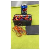 Vtg HOLGATE TOYS Wood Beads & Laces in Tin Can