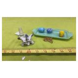 3 Miniature Glass Eggs, Puppy Figurines, Decanter