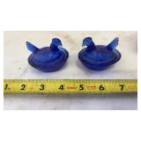 2-Vintage Glass Hen on Nest Salt Chick Dish