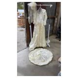 Antique Wedding Dress, Veil and Hoop Skirt, tote