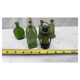Vintage Miniature Bottles Green Glass Colored