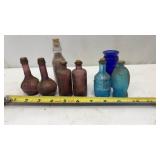 Miniature Blue & Purple Glass Bottles and