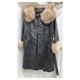 90s Black Leather Fur Collar Fur Cuffs