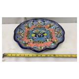 Vintage Talavera Round Plate Blue Scalloped Edge