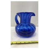 Cobalt Blue Hand Blown Glass Pitcher with