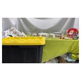Tote w/ lid of Christmas Dishes and more