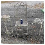 Wrought Iron Plant Stands and Folding Chair