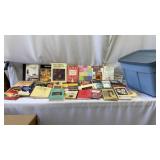 Tote w/ lid and Variety of Books-Cooking, Dogs,