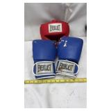 Everlast boxing equipment, red headgear and a