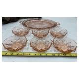 Pink Depression Glass Tray and Dessert Dishes