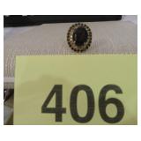 ONYX RING W/CLEAR STONES, NO MARKING