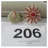 VTG PLASTIC FLOWER BROOCH, CLOWN HAIR