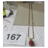 VTG CZECH GLASS CARVED PENDANT/SIGNED