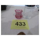 VTG PINK STAINED GLASS TOOTHPICK HOLDER