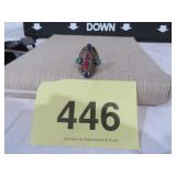 TURQUOISE, RED CORAL TIBETAN RING