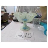 FENTON SATIN BLUE COMPOTE HAND PAINTED