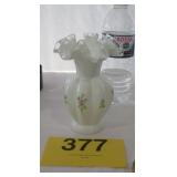 FENTON MILKGLASS VASE SILVER CREST RUFFLE