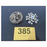 VTG FLORAL ENAMEL BROOCH / LID FOR