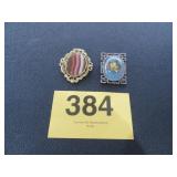 VTG AGATE OVAL BROOCH / PENDANT, QUILLED