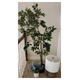 Artificial Tree, Flowers & Lamp