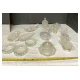 Avon pressed glass dish with leaf trays, sugar