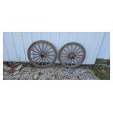 Two 1800s 30" wood spoke wagon wheels