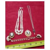 Cameos,   faux pearls necklaces , clip earrings
