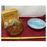 Honey Gold Chip & Dip bowls with blue Windsor