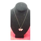 .925 Sterling Silver 18 inch Butterfly Pink