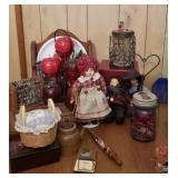Collection of apples dolls, jewelry box,