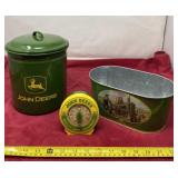 John Deere timer, tin and aluminum flour/sugar