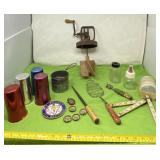 Wagon wheel coasters, wood measurer, two cup