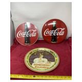 Coca-Cola tray and signs one dated 1990