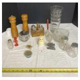 Wood & glass salt & pepper shakers, glass candy