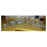 Clear cut glass, footed serving bowl w bowls